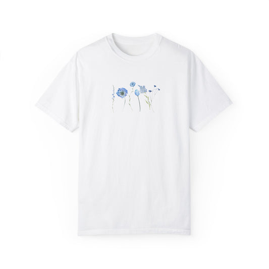 Blue Floral, Unisex Garment-Dyed T-Shirt